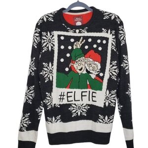 Brave Soul Ugly Christmas Sweater Sz Large Charcoal Grey Snowflakes Santa Unisex